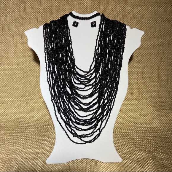 Huichol Jewelry 3 Pcs. Set, Handcrafted Mexican Artisan, Beads,Hippie,Boho,Black - Picture 5 of 8